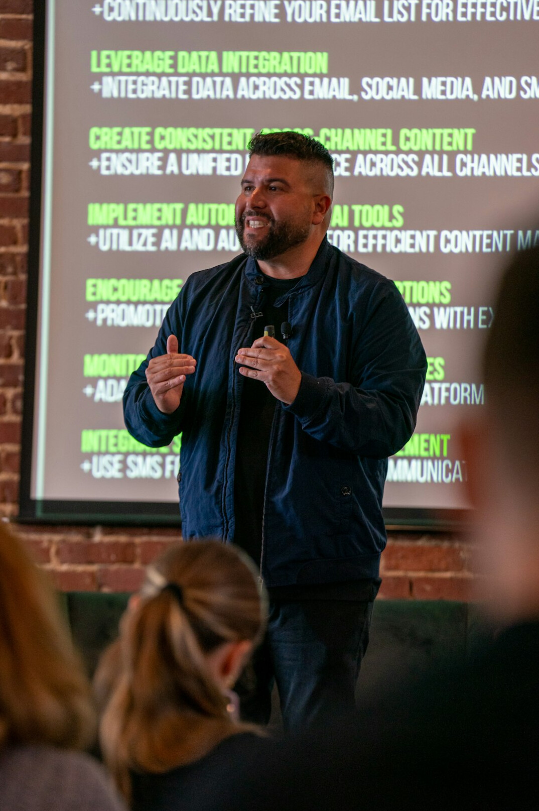man presenting data